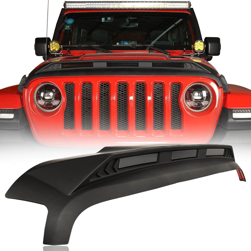 Load image into Gallery viewer, Hooke Road Jeep Hood Protector w/ Amber Lights for 2018-2022 Jeep Wrangler JL  and 2020-2022 Gladiator JT bxg30023 4
