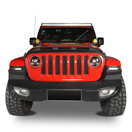 Hooke Road Jeep Hood Protector w/ Amber Lights for 2018-2022 Jeep Wrangler JL  and 2020-2022 Gladiator JT bxg30023 9