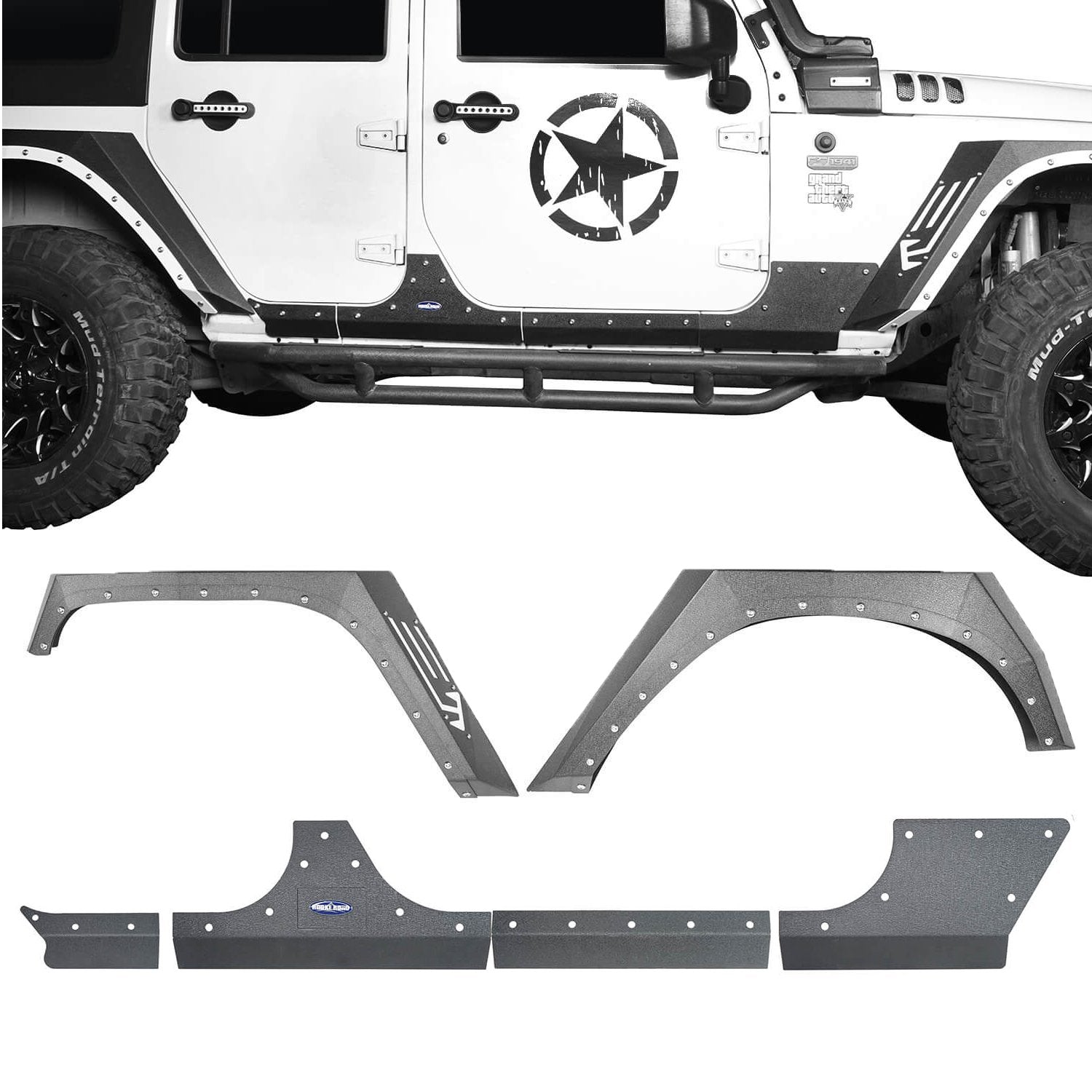 HookeRoad Jeep JK Armour Fender Flares & Body Armor Cladding for 2007 ...