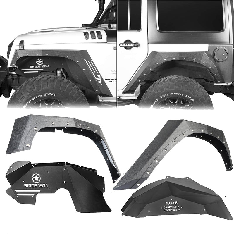 Load image into Gallery viewer, Hooke Road Armour Fender Flares Kit Inner Fender Liners for Jeep Wrangler JK 2007-2018 Jeep JK Metal Fenders Jeep JK Accessories BXG208MMR1760BXG223 u-Box offroad 2
