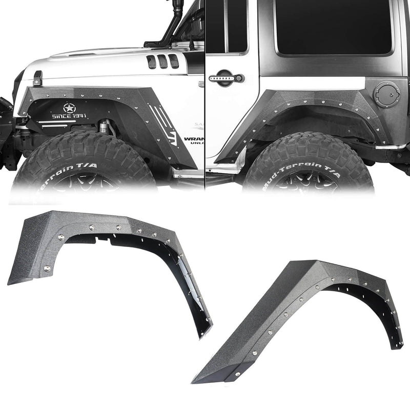 Load image into Gallery viewer, Hooke Road Armour Fender Flares Kit Inner Fender Liners for Jeep Wrangler JK 2007-2018 Jeep JK Metal Fenders Jeep JK Accessories BXG208MMR1760BXG223 u-Box offroad 4
