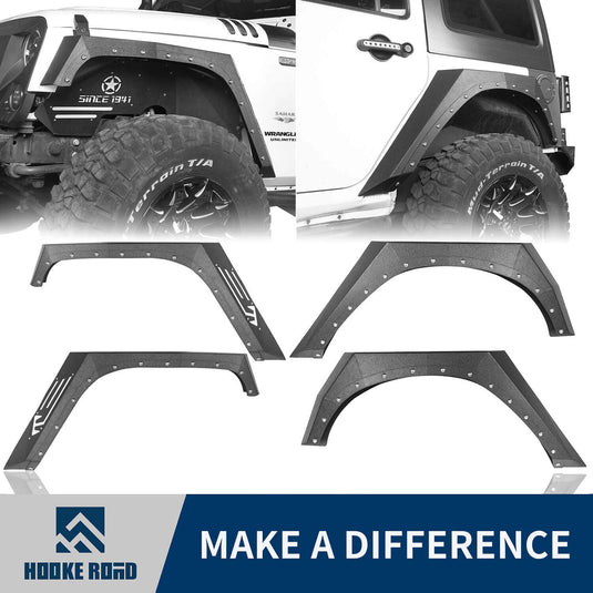 Hooke Road Jeep JK Fender Flares Armour Style Front and Rear Kit for Jeep Wrangler JK 2007-2018 BXG208 Jeep JK Metal Fenders Jeep JK Accessories u-Box offroad 1