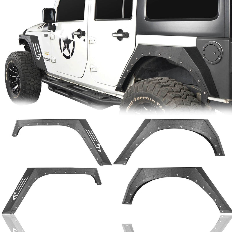 Load image into Gallery viewer, Hooke Road Jeep JK Fender Flares Armour Style Front and Rear Kit for Jeep Wrangler JK 2007-2018 BXG208 Jeep JK Metal Fenders Jeep JK Accessories u-Box offroad 
