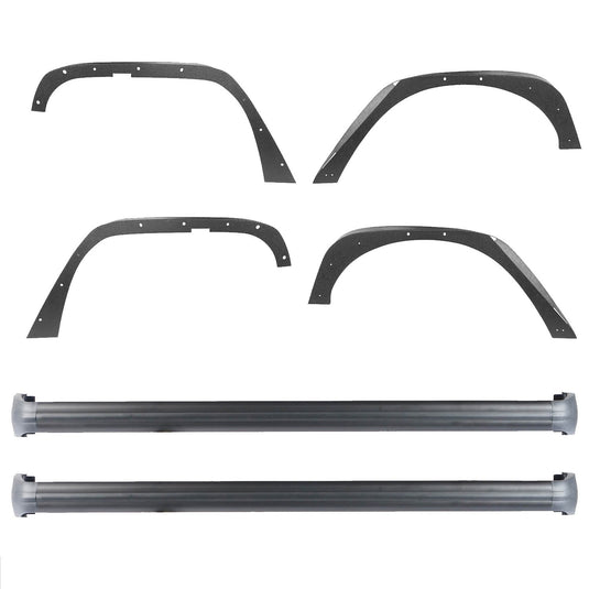 Hooke Road Flat Fender Flares & Black Cross Bars Roof Rack(07-18 Jeep Wrangler JK)