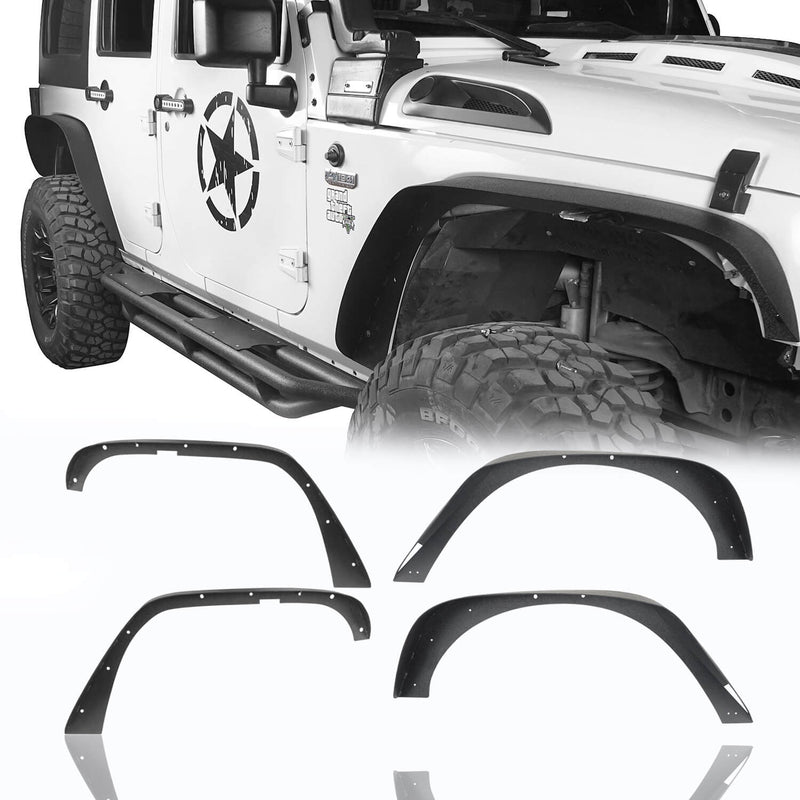 Load image into Gallery viewer, Hooke Road Flat Fender Flares &amp; Black Cross Bars Roof Rack(07-18 Jeep Wrangler JK)
