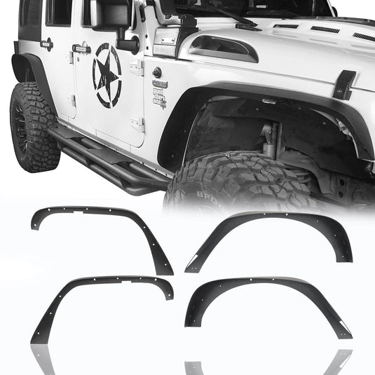 Hooke Road Flat Fender Flares & Black Cross Bars Roof Rack(07-18 Jeep Wrangler JK)