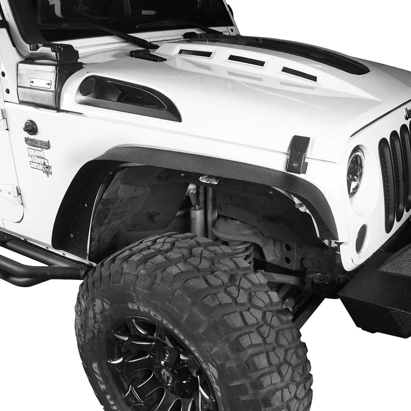 Load image into Gallery viewer, Hooke Road Flat Fender Flares &amp; Black Cross Bars Roof Rack(07-18 Jeep Wrangler JK)
