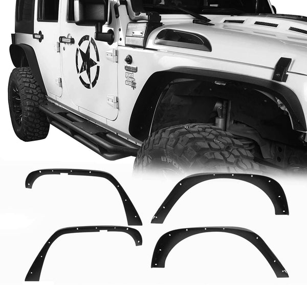 HookeRoad Flat Fender Flares Kit Steel Fender Flares for 2007-2018