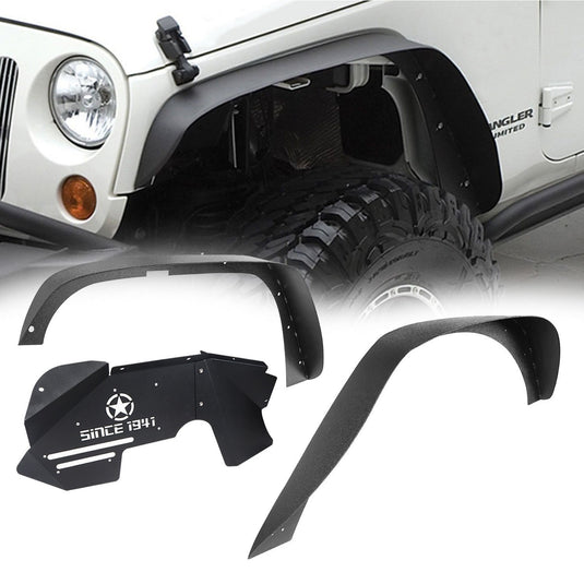 Hooke Road Flat Fender Flares & Front Inner Fender Liners(07-18 Jeep Wrangler JK)