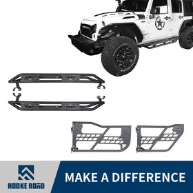 Hooke Road Jeep JK Running Boards and Tubular Half Doors Combo for Jeep Wrangler JK 2007-2018 BXG106136 Jeep JK Side Steps Jeep Tube Doors Jeep Half Doors 1