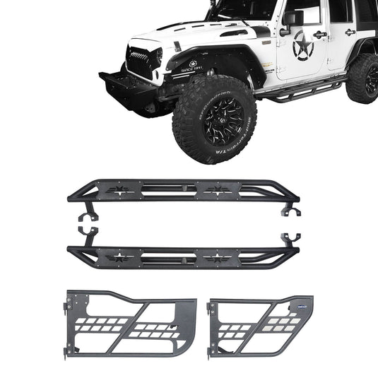 Hooke Road Jeep JK Running Boards and Tubular Half Doors Combo for Jeep Wrangler JK 2007-2018 BXG106136 Jeep JK Side Steps Jeep Tube Doors Jeep Half Doors 2