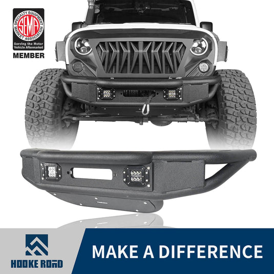 Hooke Road Jeep JK Stubby Front Bumper w/Winch Plate for 2007-2018 Jeep Wrangler JK BXG132 u-Box Offroad 1