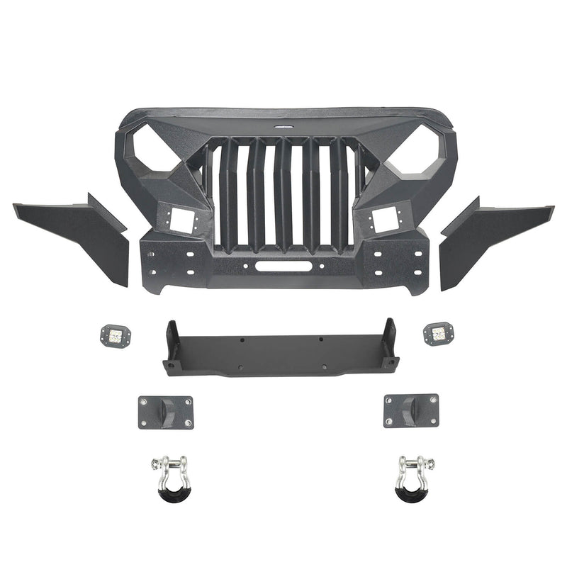 Load image into Gallery viewer, Hooke Road Mad Max Front Bumper Grill w/Wings &amp; LED Lights(18-24 Jeep Wrangler JL &amp; Jeep Gladiator JT)
