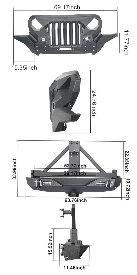 Hooke Road Jeep JL Mad Max Front Bumper & Rear Bumper w/Tire Carrier(18-24 Jeep Wrangler JL)