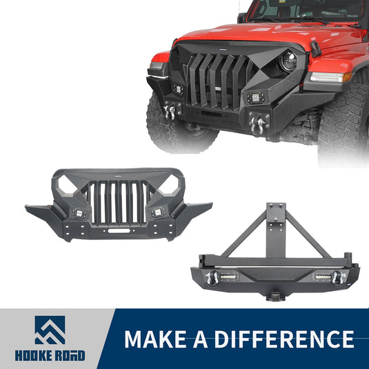 Hooke Road Jeep JL Mad Max Front Bumper & Rear Bumper w/Tire Carrier(18-24 Jeep Wrangler JL)