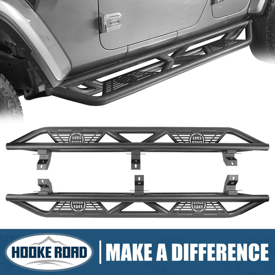 Hooke Road Tube Side Steps Running Boards w/SINCE 1941 Logo(18-24 Jeep  Wrangler JL 4 Door)