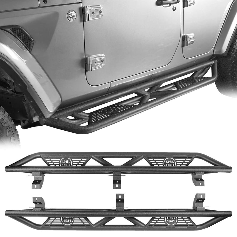 Load image into Gallery viewer, Hooke Road Jeep JL Side Steps 4-Door Running Boards Nerf Bars Rock Rails with Steps Rock Sliders for Jeep Wrangler JL BXG3006 2
