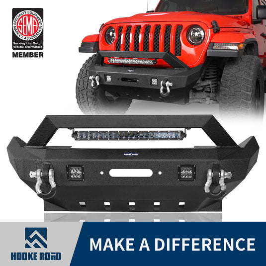 Hooke Road Jeep JL Front Bumper w/LED light Gladiator JT Stubby Front Bumper for 2018-2021 Jeep Wrangler JL and 2020-2021 Jeep Gladiator JT bxg7008 1