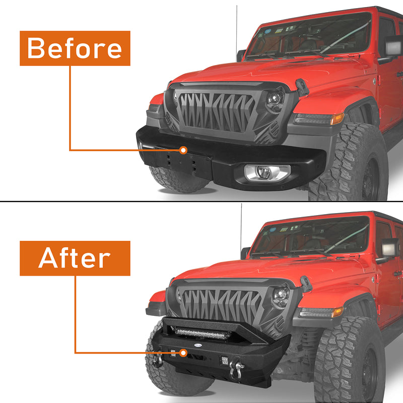 Load image into Gallery viewer, Hooke Road Jeep JL Front Bumper w/LED light Gladiator JT Stubby Front Bumper for 2018-2021 Jeep Wrangler JL and 2020-2021 Jeep Gladiator JT bxg7008 7
