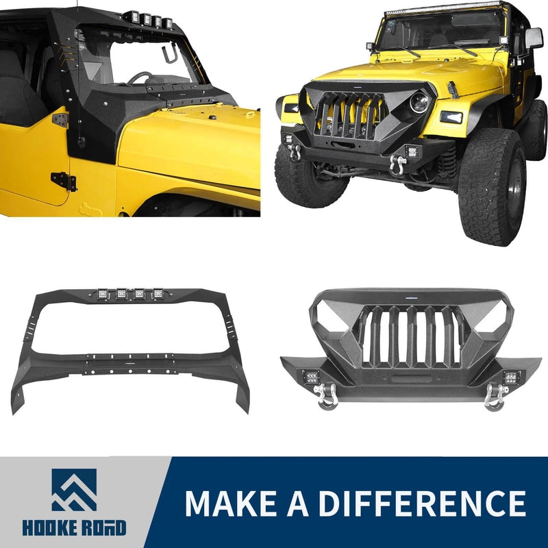 Load image into Gallery viewer, Hooke Road Jeep TJ  Front Bumper &amp; Windshield Frame Cover for 1997-2006 Jeep Wrangler TJ bxg10171027 1
