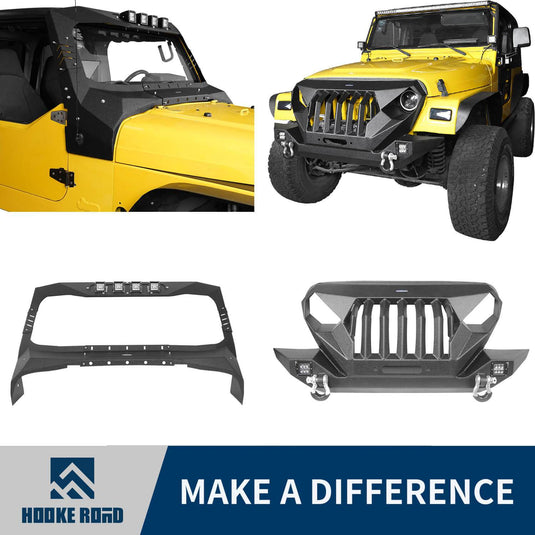 Hooke Road Jeep TJ  Front Bumper & Windshield Frame Cover for 1997-2006 Jeep Wrangler TJ bxg10171027 1