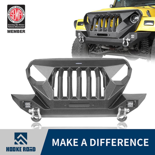 Hooke Road Jeep TJ Front Bumper Grille Guard Winch Plate for 1997-2006 Jeep Wrangler TJ u-Box Offroad Jeep Wrangler Front bumper Jeep Front bumper Jeep Wrangler Accessories BXG214 1