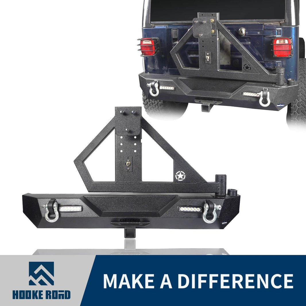 HookeRoad Jeep TJ Rear Bumper with Tire Carrier & Receiver Hitch for ...