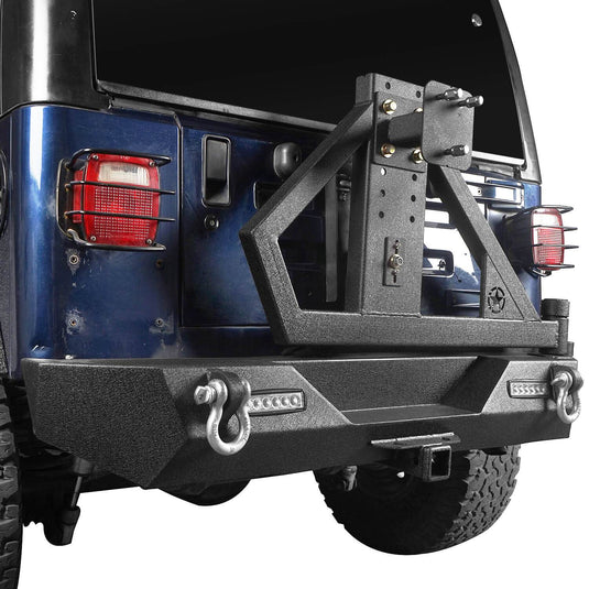 Hooke Road Jeep TJ Rear Bumper With Tire Carrier & Receiver Hitch for Jeep Wrangler TJ 1997-2006 BXG186 u-Box offroad 5
