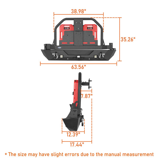 18-23 Jeep Wrangler JL Aftermarket Rear Bumper w/ 2 Gasoline Fuel Cans & Tire Carrier - Hooke Road b3041s 13