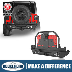 18-23 Jeep Wrangler JL Aftermarket Rear Bumper w/ 2 Gasoline Fuel Cans & Tire Carrier - Hooke Road b3041s 1