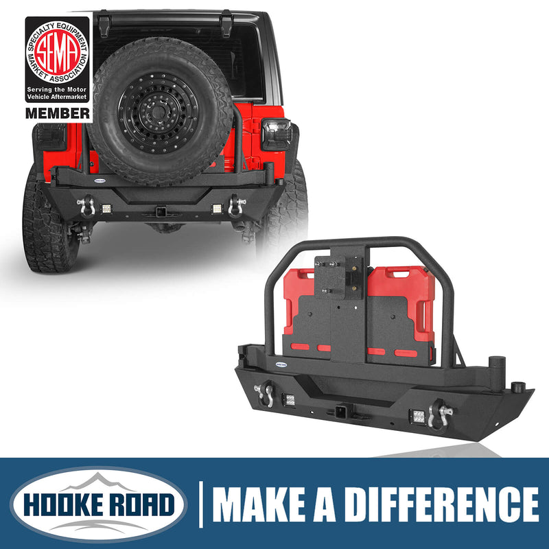 Load image into Gallery viewer, 18-23 Jeep Wrangler JL Aftermarket Rear Bumper w/ 2 Gasoline Fuel Cans &amp; Tire Carrier - Hooke Road b3041s 1
