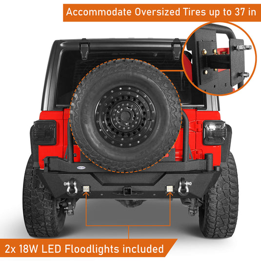 18-23 Jeep Wrangler JL Aftermarket Rear Bumper w/ 2 Gasoline Fuel Cans & Tire Carrier - Hooke Road b3041s 6