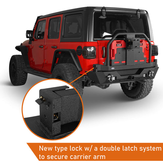 18-23 Jeep Wrangler JL Aftermarket Rear Bumper w/ 2 Gasoline Fuel Cans & Tire Carrier - Hooke Road b3041s 8