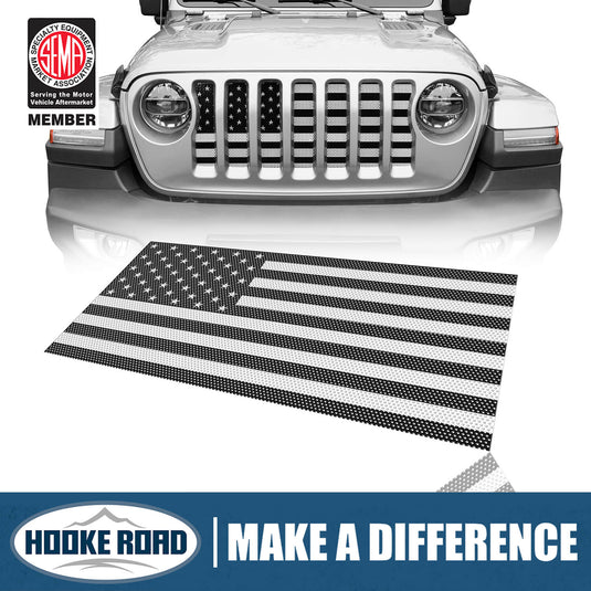 Jeep Wrangler JL & Gladiator JT Front US American Flag Grille Insert Paws Black and White mmr30177 1