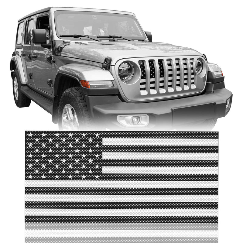 Load image into Gallery viewer, Jeep Wrangler JL &amp; Gladiator JT Front US American Flag Grille Insert Paws Black and White mmr30177 2
