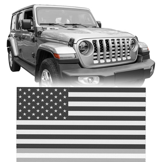 Jeep Wrangler JL & Gladiator JT Front US American Flag Grille Insert Paws Black and White mmr30177 2