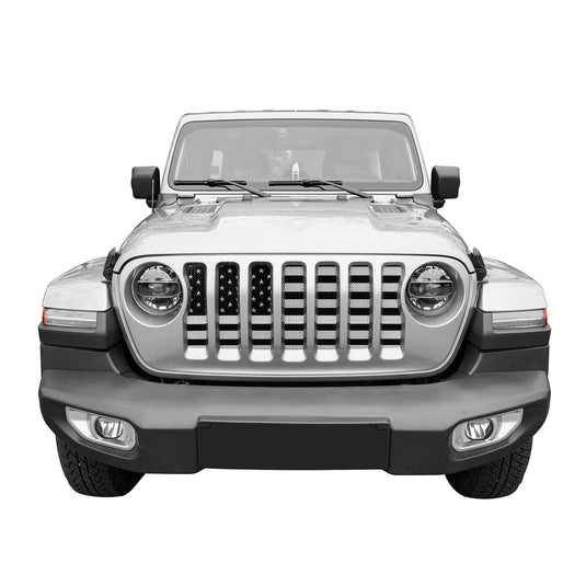 Jeep Wrangler JL & Gladiator JT Front US American Flag Grille Insert Paws Black and White mmr30177 3