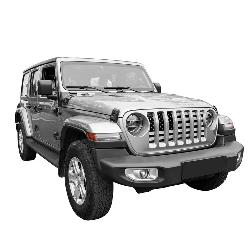 Load image into Gallery viewer, Jeep Wrangler JL &amp; Gladiator JT Front US American Flag Grille Insert Paws Black and White mmr30177 4
