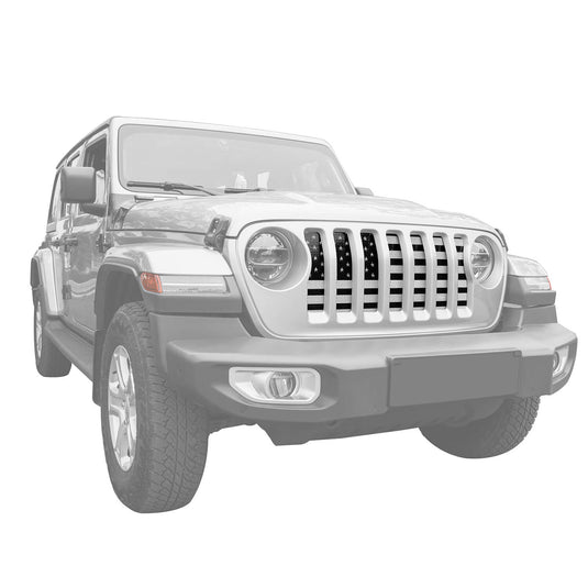 Jeep Wrangler JL & Gladiator JT Front US American Flag Grille Insert Paws Black and White mmr30177 5