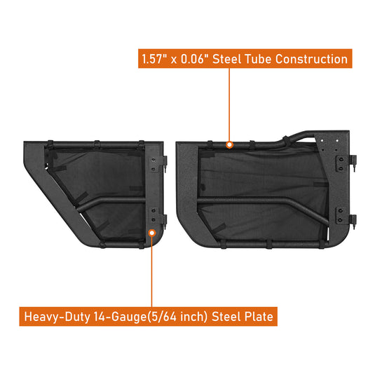 18-23 Jeep Wrangler JL & Gladiator JT Tube Half Front & Rear Doors w/ Black Shade Skins - Hooke Road b3042s 10