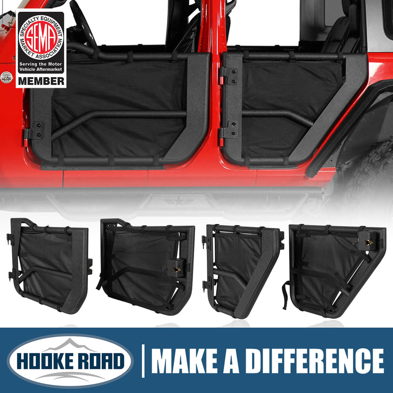 Load image into Gallery viewer, 18-23 Jeep Wrangler JL &amp; Gladiator JT Tube Half Front &amp; Rear Doors w/ Black Shade Skins - Hooke Road b3042s 1
