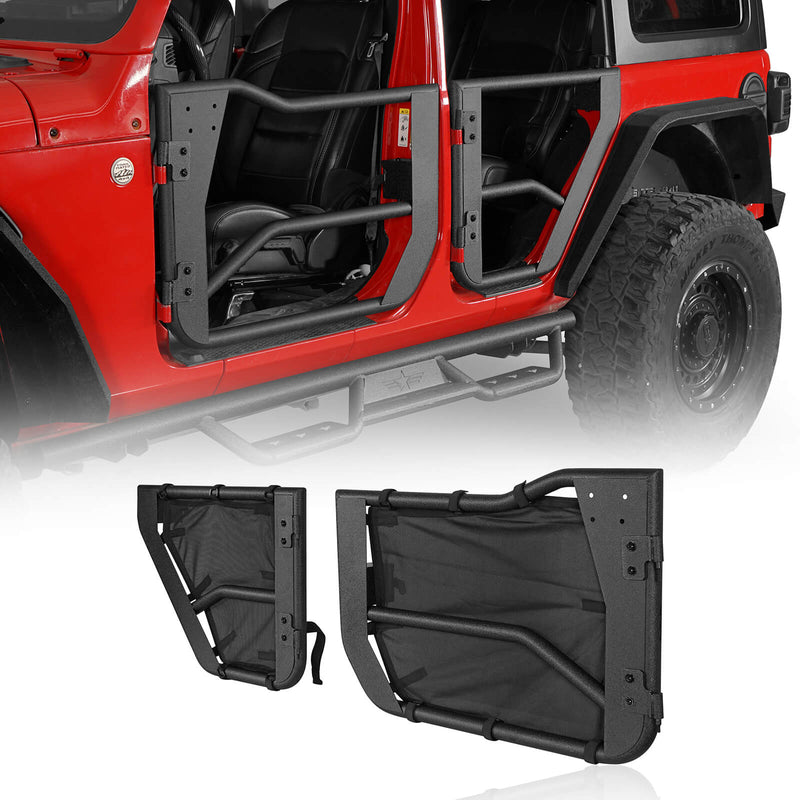 Load image into Gallery viewer, 18-23 Jeep Wrangler JL &amp; Gladiator JT Tube Half Front &amp; Rear Doors w/ Black Shade Skins - Hooke Road b3042s 2
