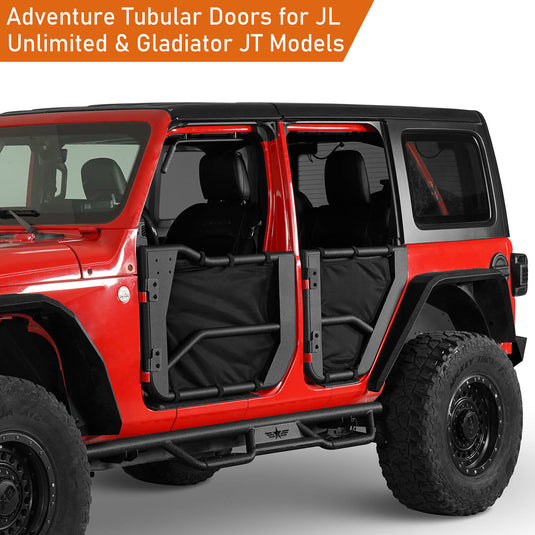 18-23 Jeep Wrangler JL & Gladiator JT Tube Half Front & Rear Doors w/ Black Shade Skins - Hooke Road b3042s 6