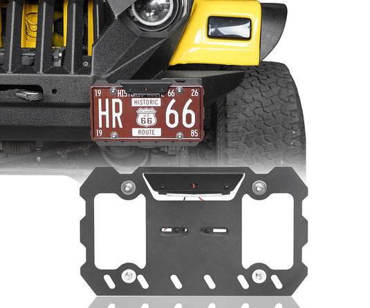 Hooke Road License Plate Frame with Light for Jeep Wrangler CJ YJ TJ JK JL 1955-2019 MMR1804 Front License Plate Mount 2