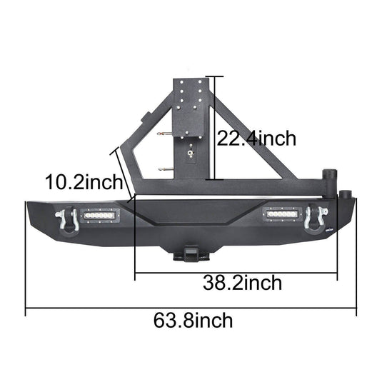 Hooke Road Opar Lotus Tubular Front Bumper & Different Trail Rear Bumper w/Tire Carrier Combo Kit for 2007-2018 Jeep Wrangler JK JKU BXG132114 u-Box offroad 14