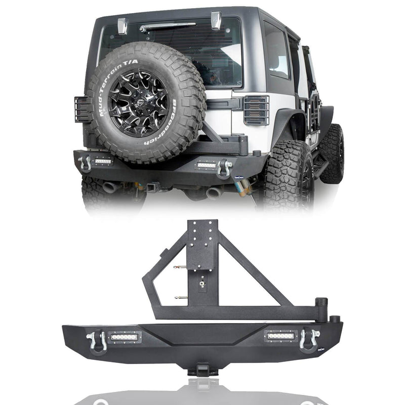 Load image into Gallery viewer, Hooke Road Opar Lotus Tubular Front Bumper &amp; Different Trail Rear Bumper w/Tire Carrier Combo Kit for 2007-2018 Jeep Wrangler JK JKU BXG132114 u-Box offroad 9
