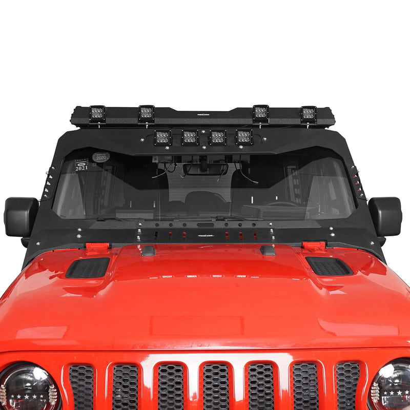 Load image into Gallery viewer, Hooke Road Mad Max Front Bumper w/Wings &amp; Windshield Frame Cover(18-24 Jeep Wrangler JL &amp; Gladiator JT(Excluding Mojave))
