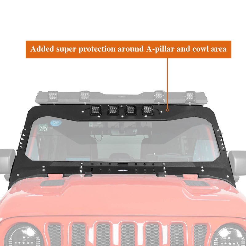 Load image into Gallery viewer, Hooke Road Mad Max Front Bumper w/Wings &amp; Windshield Frame Cover(18-23 Jeep Wrangler JL &amp; Gladiator JT(Excluding Mojave))
