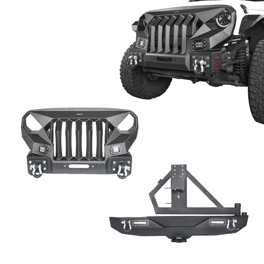 Hooke Road Mad Max Front Bumper & Rear Bumper w/Tire Carrier(07-18 Jeep Wrangler JK)