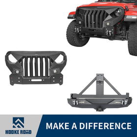 Hooke Road Mad Max Front Bumper & Rear Bumper w/Tire Carrier(18-24 Jeep Wrangler JL 4 Door)